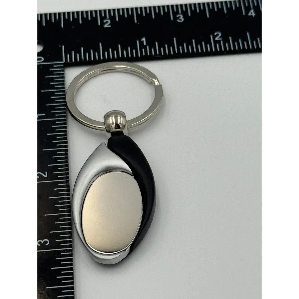 Modern Two Tone Teardrop‎ Keychain Black Silver Tone Metal Minimalist Fob Mirror